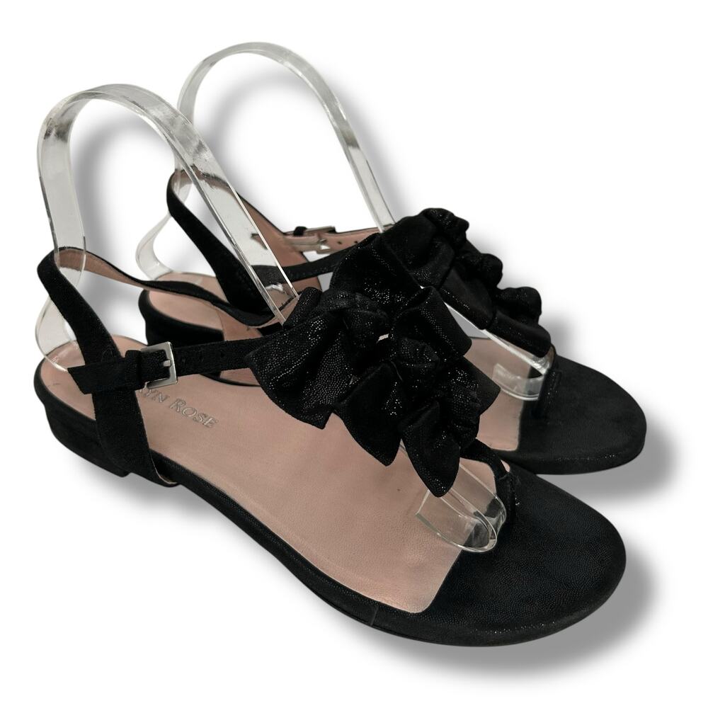 Taryn Rose Sandals Size 7.5 Black Bow Thong T-Strap Flats Work Office Fancy shoe